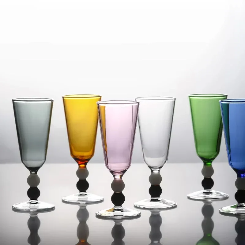 Medieval Goblet Cocktail Wine Glasses French Creative Colored Water Ripple Thread Green Blue Amber Roman Column Wedding Wine Cup