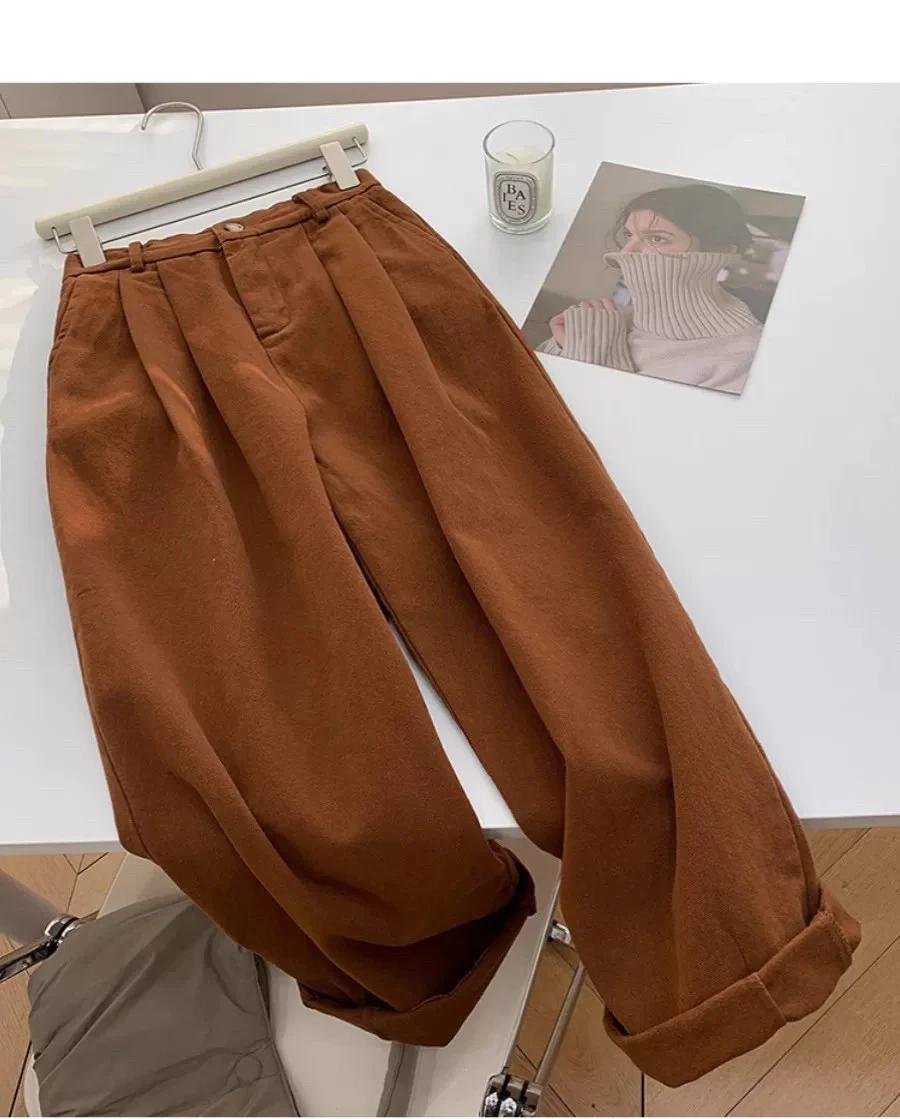 

Caramel Pumpkin 2025 Spring New Casual Wide Leg Pants Women All-match Elastic Waist Long Pnats Korean Loose Women's Clothing