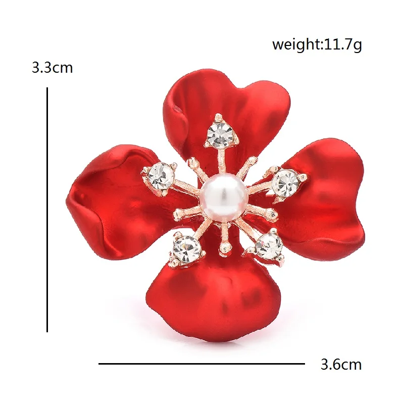 Wuli&baby Red Soft-paint Flower Brooches Pins For Lady Women New Year Cherry Blossom Plants Party Office Brooch Pins Gifts