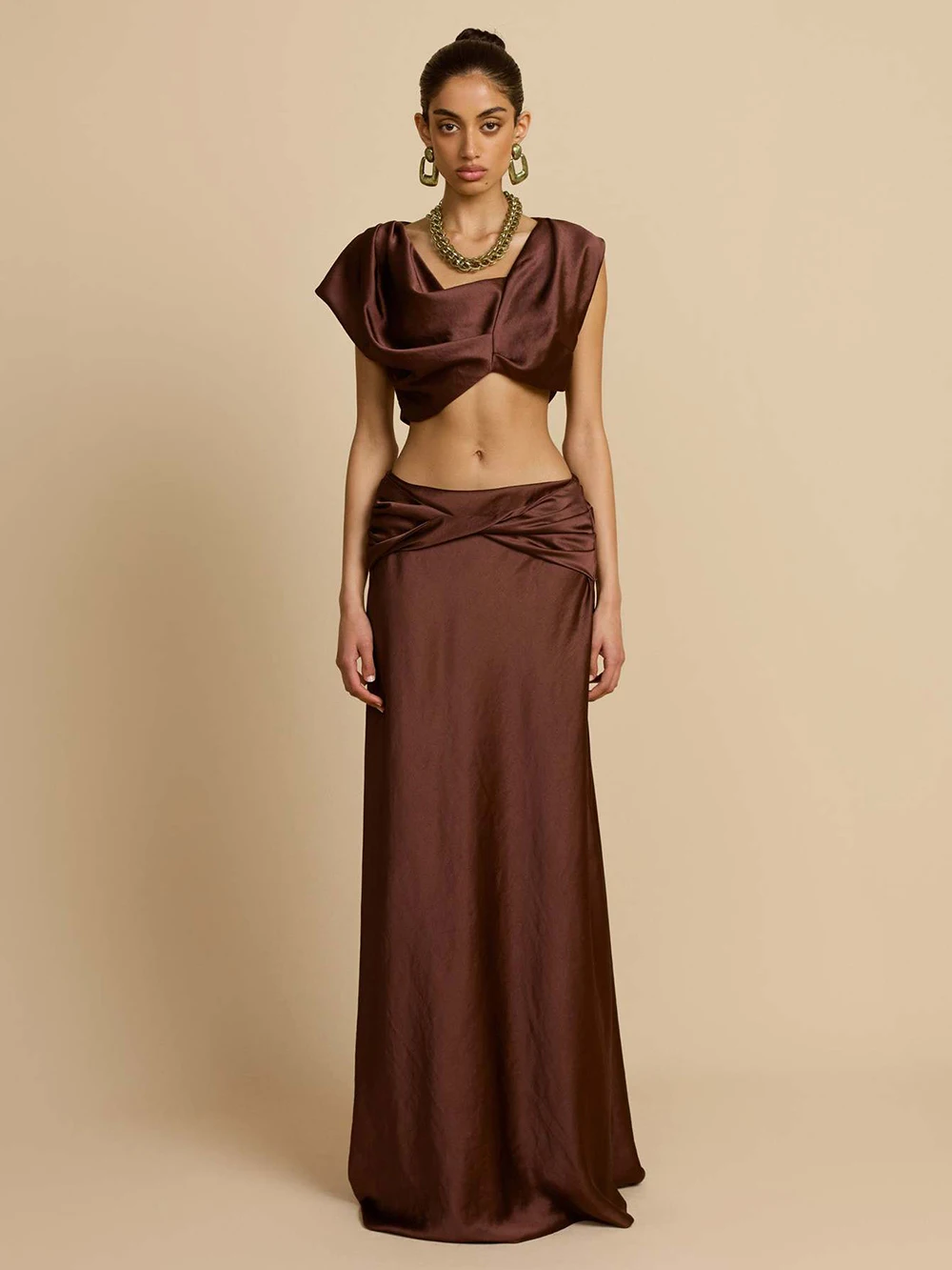 

European And American Cross-border New Sexy Dress Set With Pleated Geometric Splicing Design And Strapless Half Skirt Set