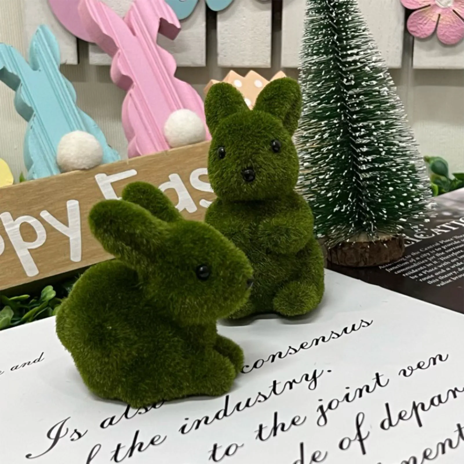 Resin Simulation Mossy Bunny Plush Animal Doll Lovely Realistic Bunny Easter Gifts for Babies Boys Girls B88