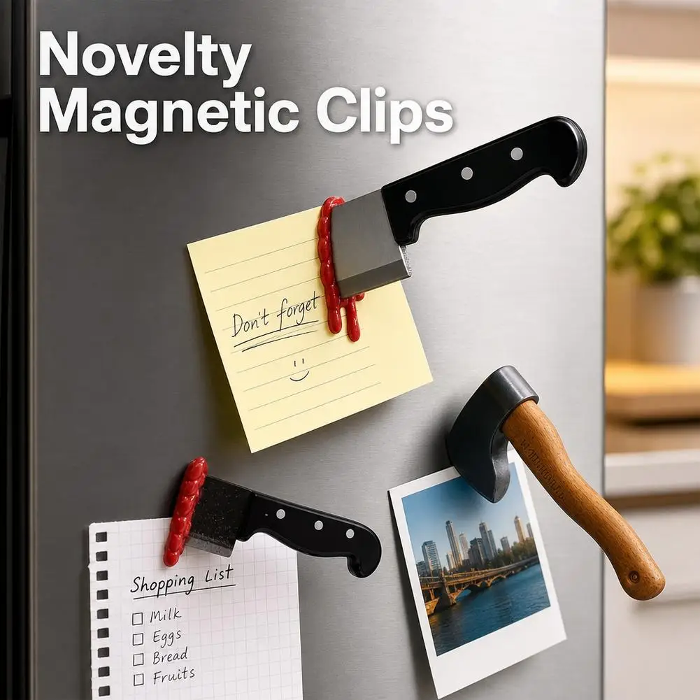 Funny Knife Fridge Magnet Horror Blood Bloody Meat Cleaver Refrigerator Magnetic Clip Photo Memo Holder Kitchen Decor Toy