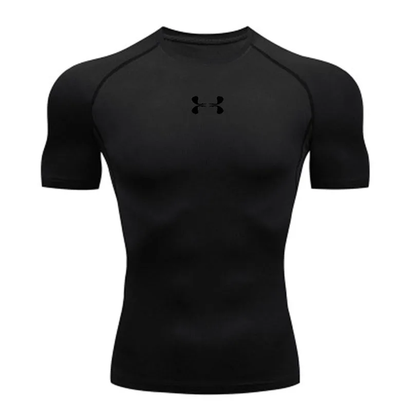 Summer Men's T-shirt Short Sleeve Bodybuilding T-shirt Compression shirt MMA Fitness Quick Dry Casual Black Round Neck Men's Top