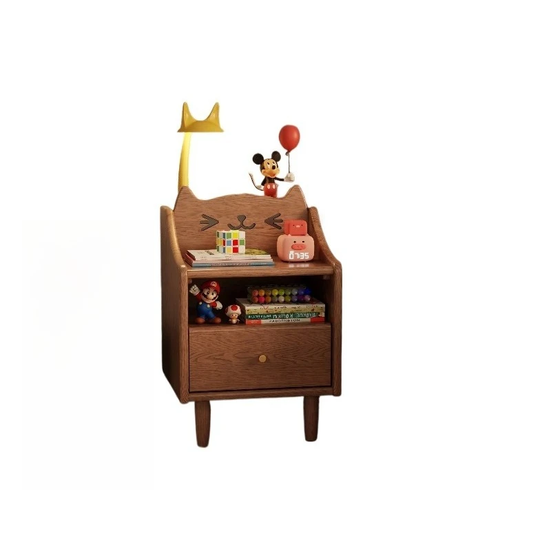 Cute cat theme children's solid wood bedside table simple children's room bedside table environmentally children's locker