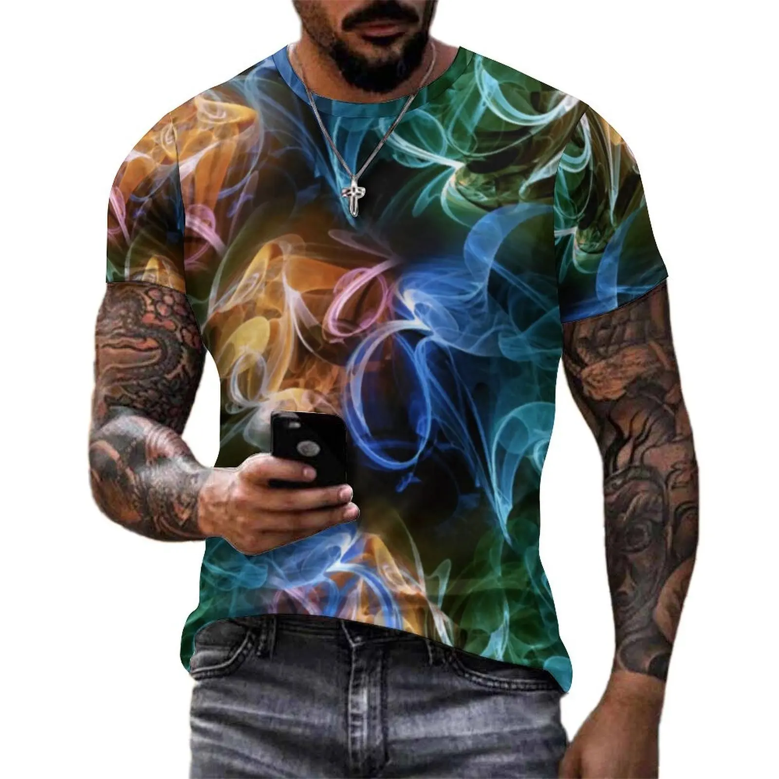 Colorful Liquid T Shirt Abstract Print Retro T-Shirts Men Casual Tee Shirt Beach Short-Sleeved Graphic Tees Plus Size 5XL 6XL
