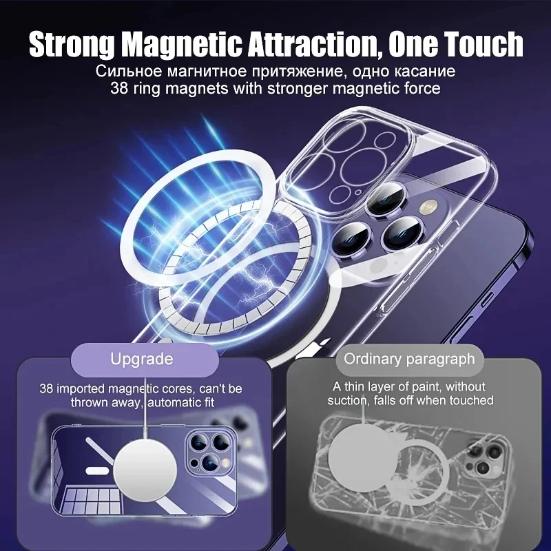 Transparent Magnetic Phone Case for IPhone 13 14 12 11 15 Pro Max 12Mini 13Mini Magsafe Wireless Charging Silicone Phone Case