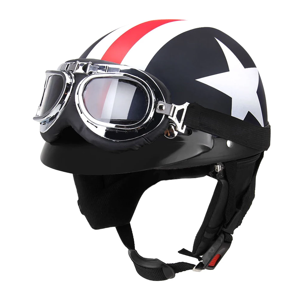 

Half Open Face Bike Helmet with Goggles Visor Scarf Biker Scooter Touring Helmet with Goggles Visor