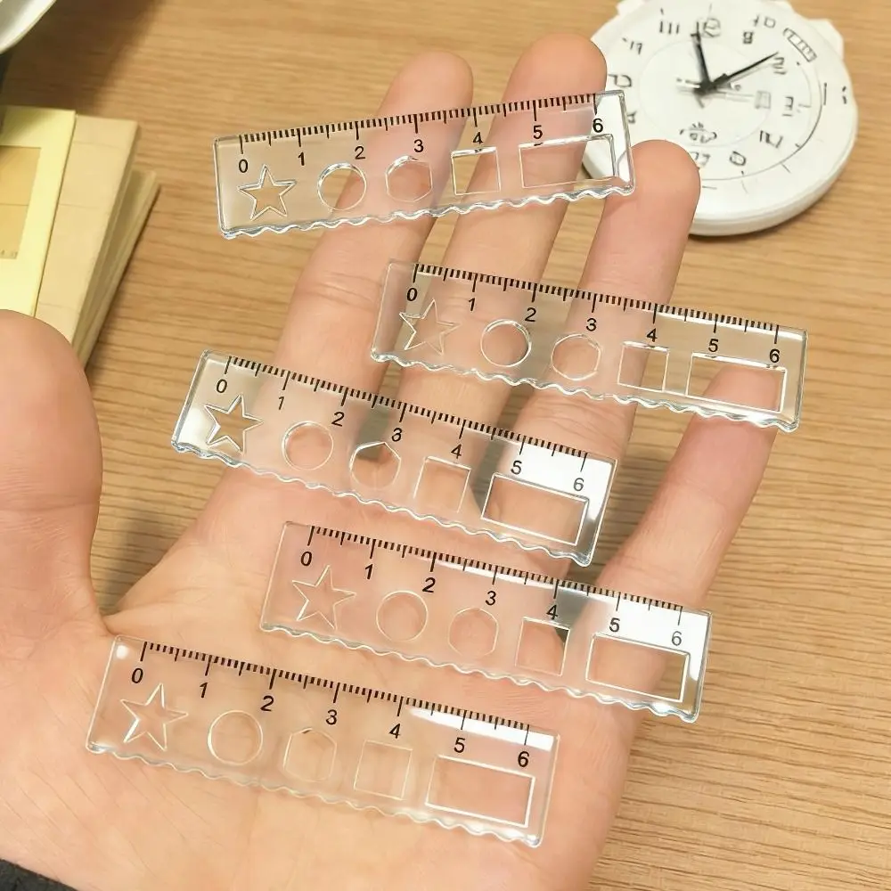 

Портативная прозрачная мини-линейка с волнистым краем, измерительный инструмент, прямая линейка, карманный угломер для студентов, 1 шт.