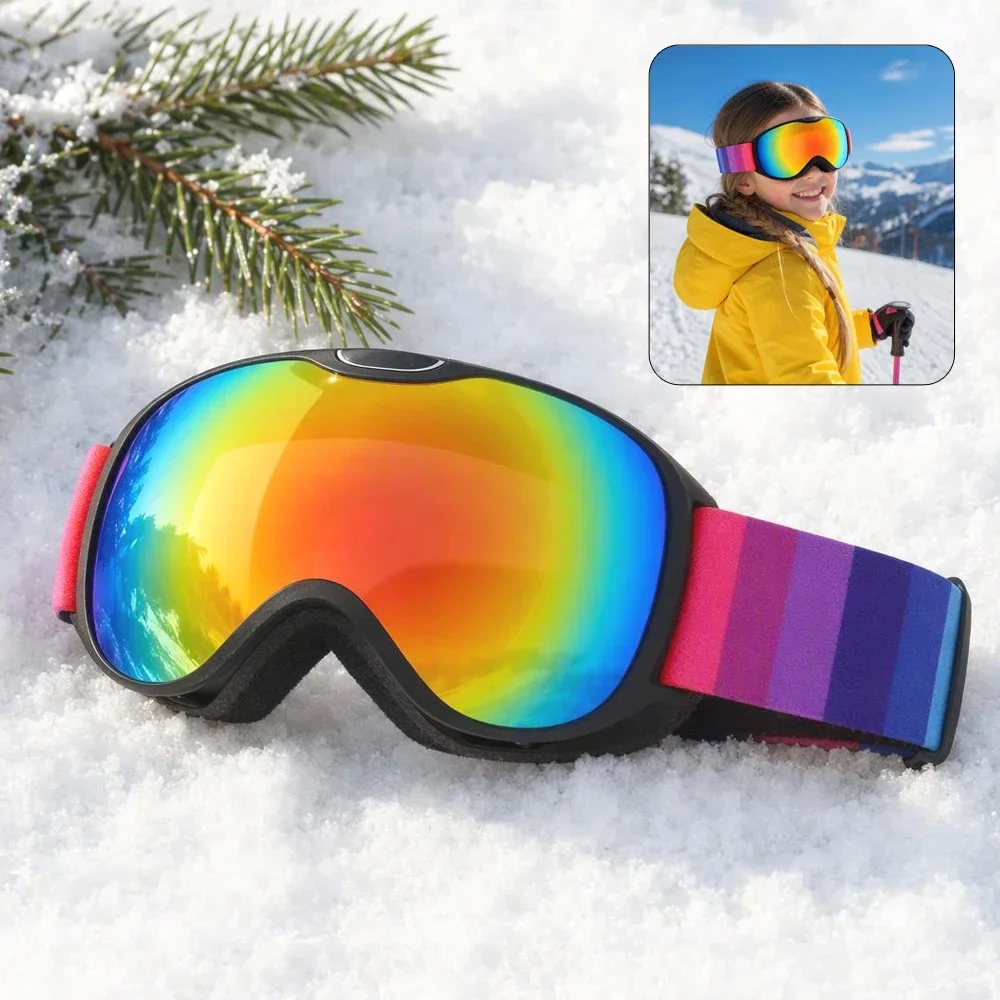 Kids Snowboard Goggles Ages 7-14 Double Layer Anti-Fog UV400 Myopia Compatible Ski Skiing Glasses Winter Sports Eyewear Boy Girl