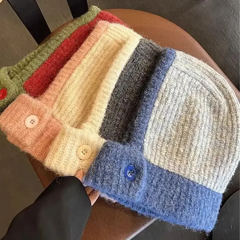 

New Women Knitted Hat Balaclava Women Winter Hood Warm Anti-Pilling Neck Collar Beanies CapLadies Windproof Earflaps Scarf Hat