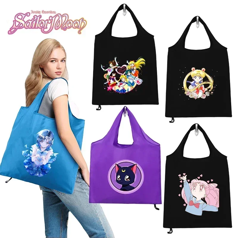 Sailor Moons Women Folding Shopping Bag Easy To Carry Reusable Large Capacity Eco-Friendly Storage Tote Handbag Bags Girls Gifts