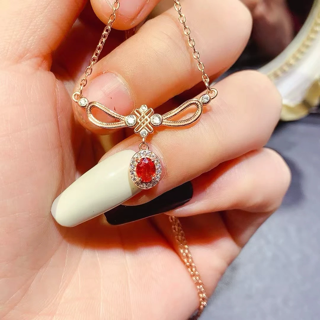 KJJEAXCMY Natural Red Sapphire Necklace S925 silver , electroplated locking color process, high clarity Full of luster