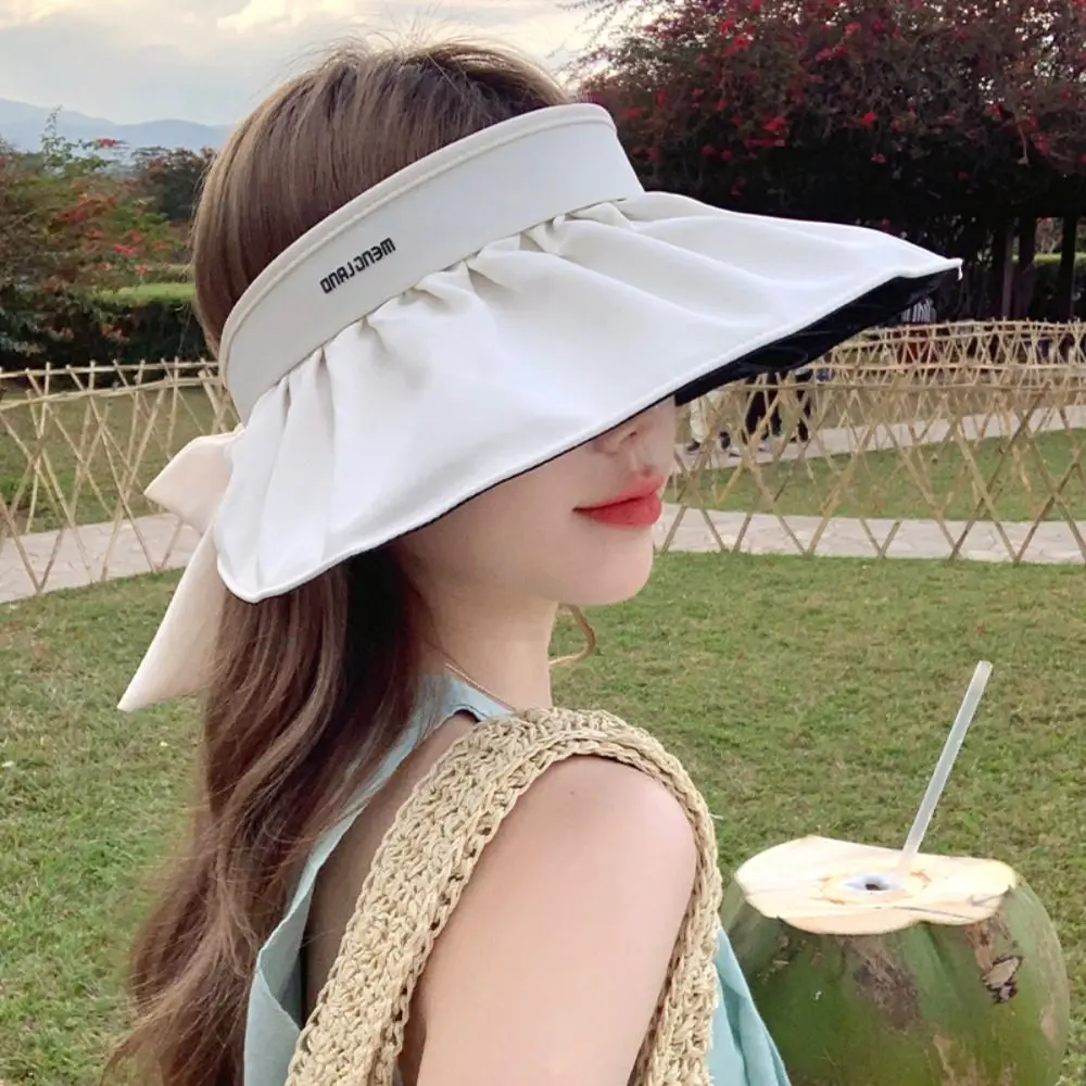 Trendy Sunscreen Sun Protection Cap UV Protection Wide Brim Female Sunshade Hat Solid Color Large Empty Top Hat Summer