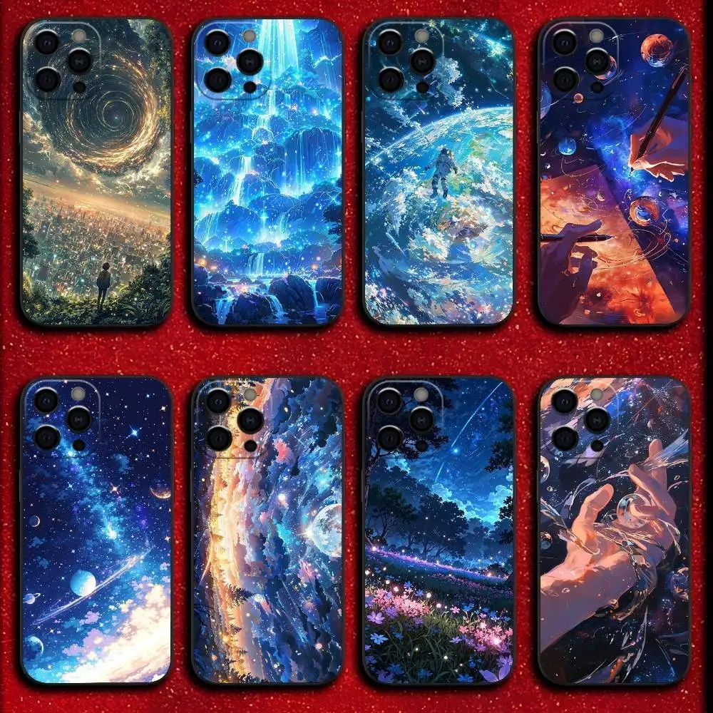 

starry night sky space scifi art Phone Case For iPhone 16,15,14,13,12,11,Pro,XS,Max,XR,Plus,E,Mini Shockproof Black Cover