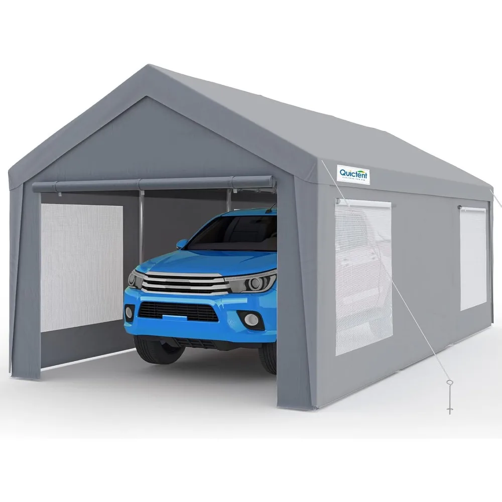 

12x20 ft Heavy Duty Carport Canopy Galvanized Car Tent Outdoor Garage Boat Shelter with Reinforced Structure with Roll-up Venti