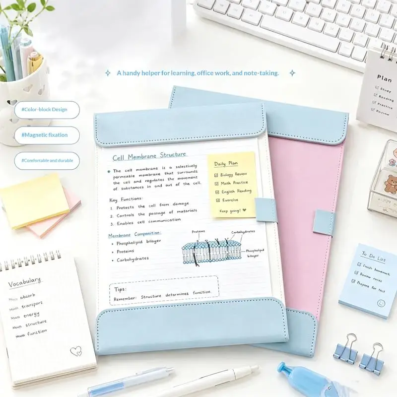 1Pcs A4 PU Leather Clipboard With Magnetic Closure Wear Resistant Surface: Students Study Office Note Taking