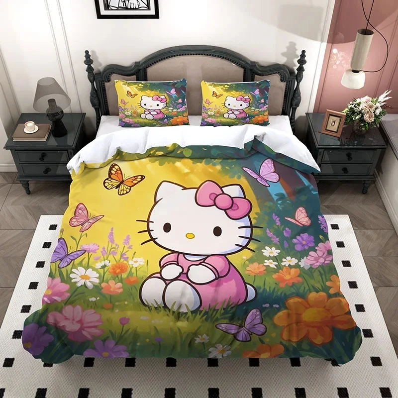 hello-kitty-3pcs-bed-set-3d-print-floral-meadow-butterfly-spring-kitty-microfiber-duvet-cover-for-kids-girls-bedroom-decor
