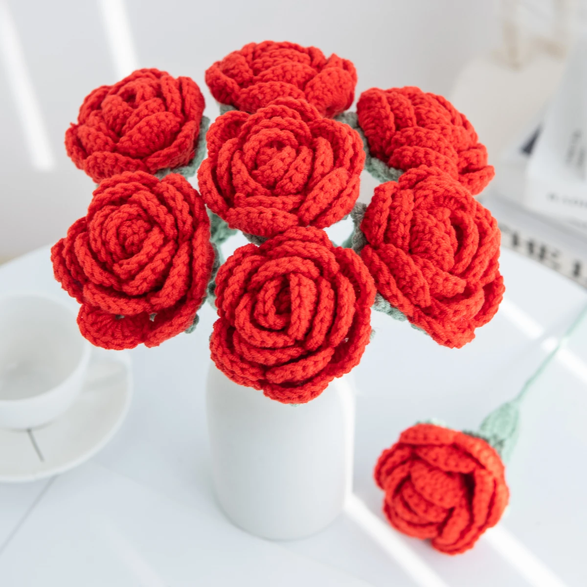 1/5pcs Artificial Flowers Handmade Crochet Yarn Roses Outdoor Garden Wedding Party Bridal Bouquets Home Festival Diy Gift Box