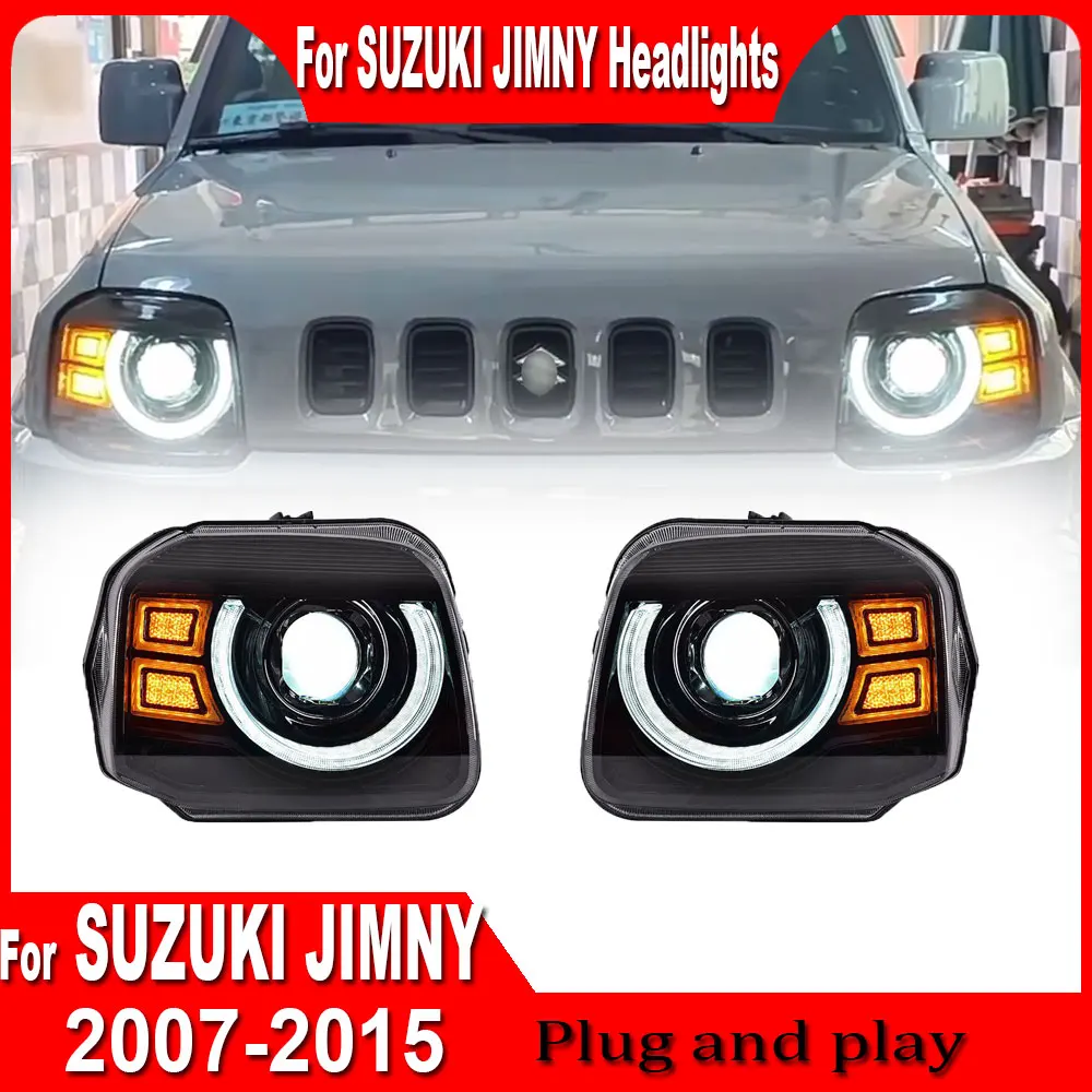 

Пара автомобильных передних фар для Suzuki Jimny, светодиодные фары 2007-2015, автомобильный Стайлинг, DRL, сигнальная сборка, автомобильные аксессуары