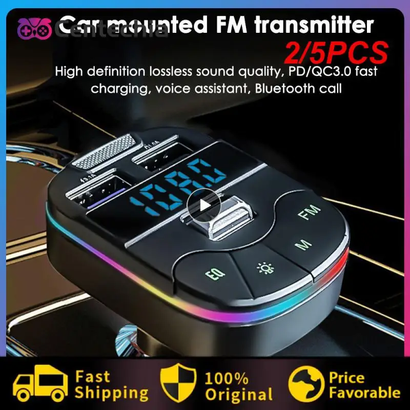 2/5PCS Car -compaitable FM Transmitter Dual USB Fast Charger Mobile Phone Car Charger Car MP3 Player Handsfree Audio