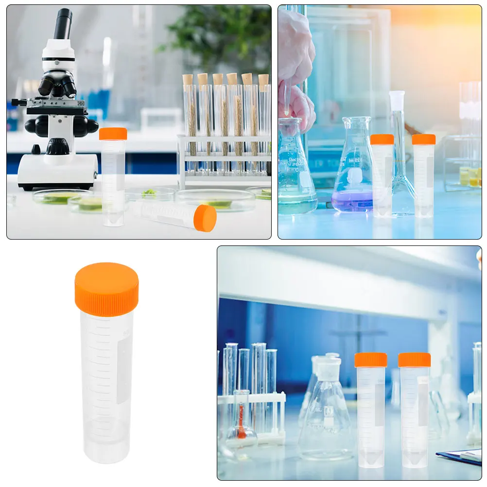 10 Pcs 50ml Plastic Screw Cap Flat Bottom Centrifuge Test Tube With Scale Free-Standing Centrifugal Tubes Laboratory Fittings