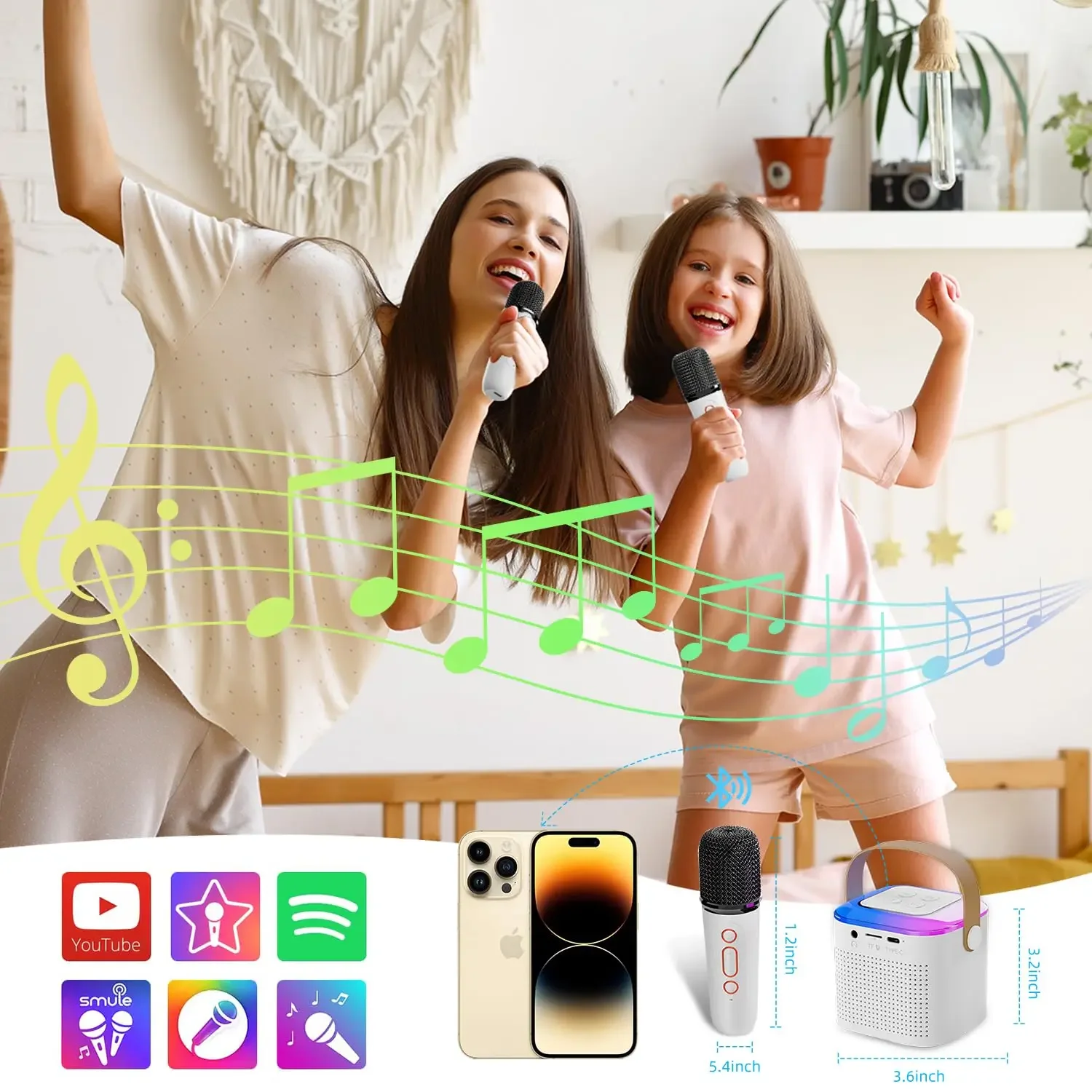 Mikrofon mesin Karaoke portabel Bluetooth 5.3 PA sistem Speaker dengan 1-2 mikrofon nirkabel mesin menyanyi keluarga rumah