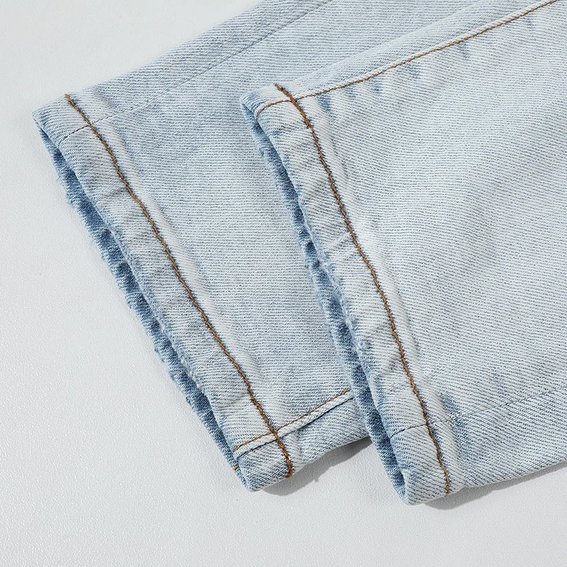Fashionable new men's jeans washed nostalgic perforated light blue jeans high street designer hip-hop brand pants Y2K hombre