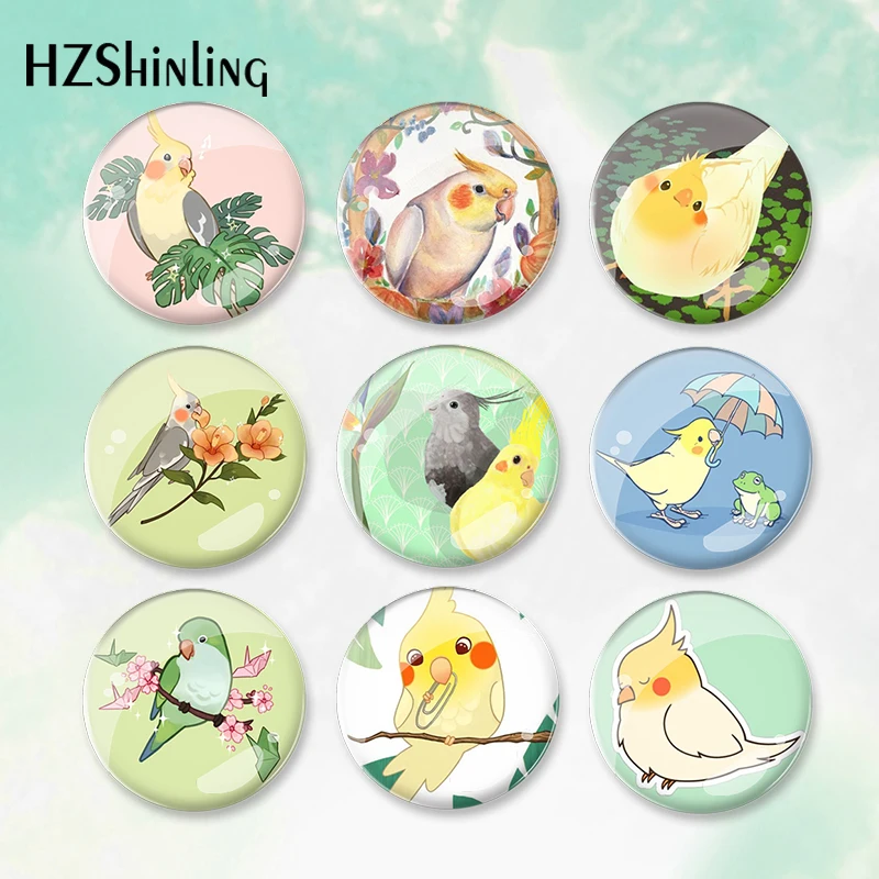 2023 Cockatiel Birds Parrot Art Pattern Round Button Badge Brooch For Clothes Backpack Decoration Pin Jewelry