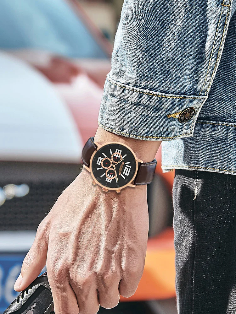 Real Functions Japan Mov\'t Men\'s Watch Fashion Hours Bracelet Real Leather Business School Boy\'s Birthday Gift Julius Box