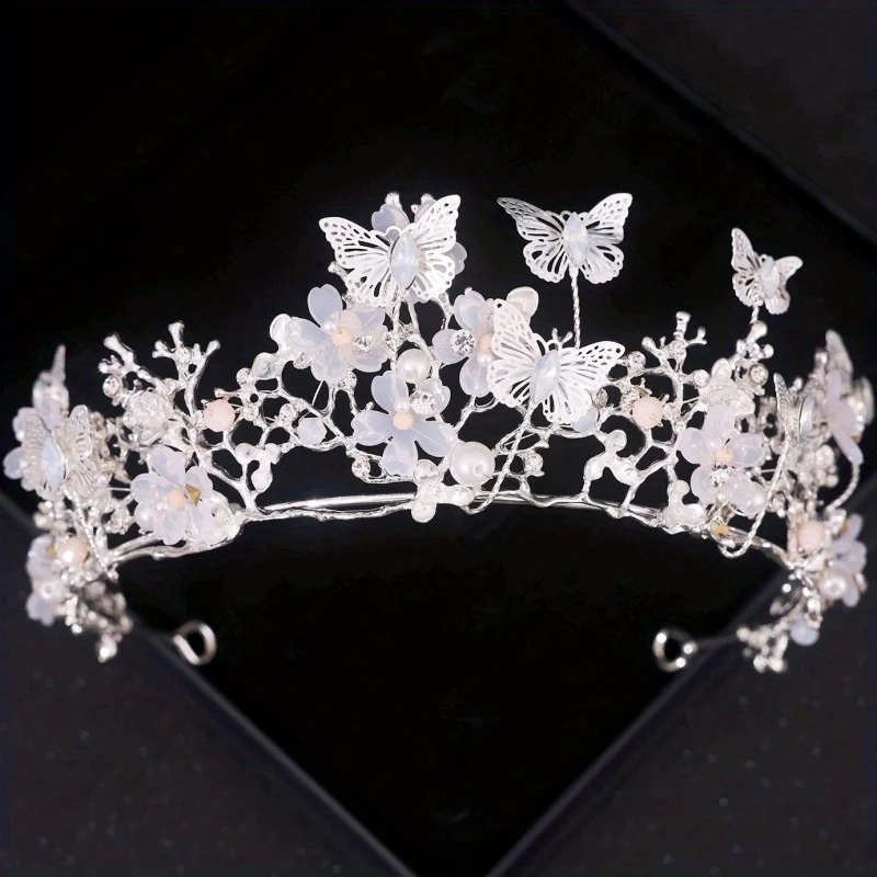 Bridal Crown Baroque Pearl Rhinestone Crown And Tiara Butterfly Hairband Wedding Hair Accessories Princess Crown Bride Tiaras