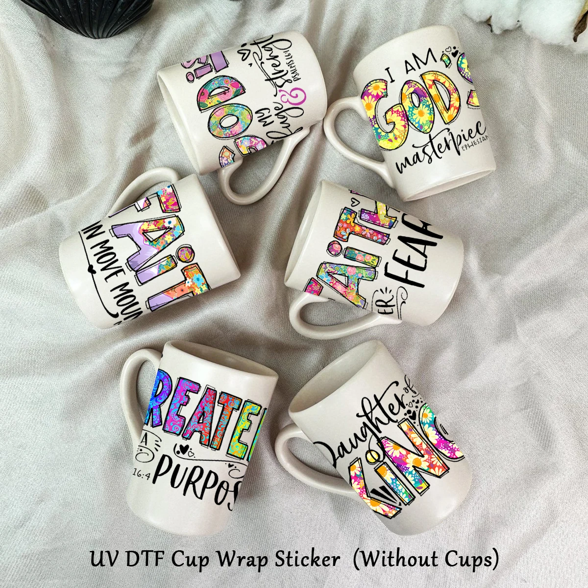 6Pcs/Pack UV DTF Cup Wraps Decals,Faith Can Move Mountains,Bible Verse Stickers DIY DTF Transfer Stickers for Mugs Water Bottle