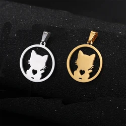 EUEAVAN 1pc Round Stainless Steel Cat Pendant for Necklace Cute Animal Kitten Charms Pendants Jewelry Making Supplies Wholesale
