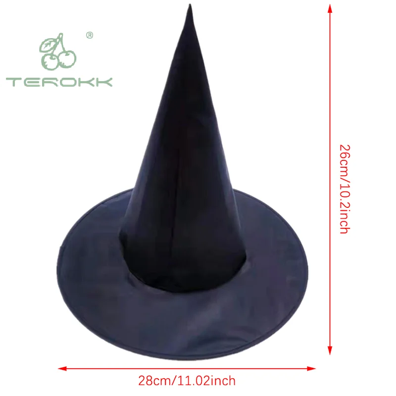 Cappello di Halloween cappello da mago in taffetà di poliestere nero puntelli per Costume da trucco cappello da strega magico abbigliamento per feste di Halloween