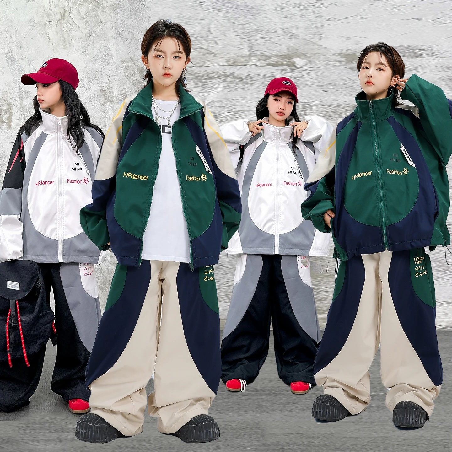 Boys Hip Hop Contrast Jacket Street Dance Loose Pants Girls Contrast Coat Joggers Kids Jazz Sport Clothes Sets Child Streetwear