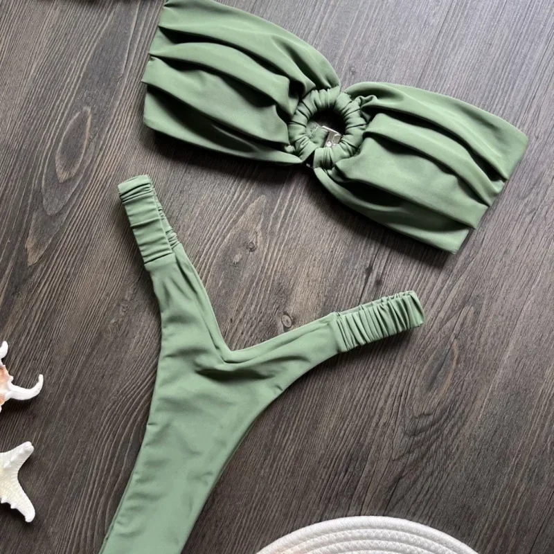 Сексуальные однотонные бикини 2025 года, женские купальники с эффектом пуш-ап, пляжная одежда для купания, купальные костюмы, бразильский комплект бикини, купальщица в бассейне