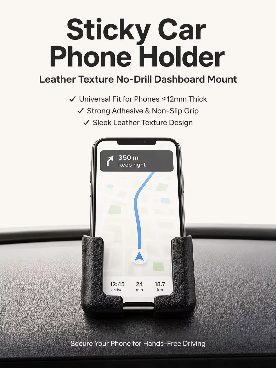 Suporte Adesivo para Telefone de Carro com Textura de Couro, Montagem no Painel sem Furos, Suporte Universal para Smartphone, Acessórios Antiderrapant