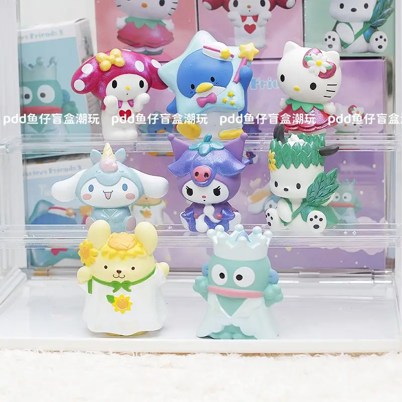 ของแท้ชุดตัวละคร Sanrio เพื่อน V3 กล่องตาบอด Hangyodon Hello Kitty My Melody ตกแต่งตาราง Figurine ของขวัญของเล่นอินเทรนด์
