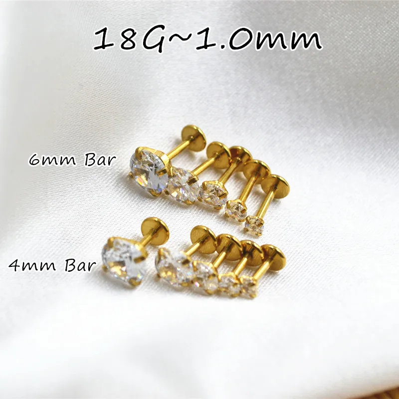 LOT50pcs 18G  Body Jewelry Piercing -Gold Shine Round CZ  Short Bar Lip Labret Studs Ring Ear Helix Tragus Bar Lip Piercing