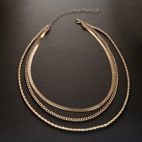 14k Gold Plated Chain Layered Necklace Separated Set for Women Statement Golden Metalic Waterproof Collar Necklace Jewelry Gift 12 best sales remap gold - №1