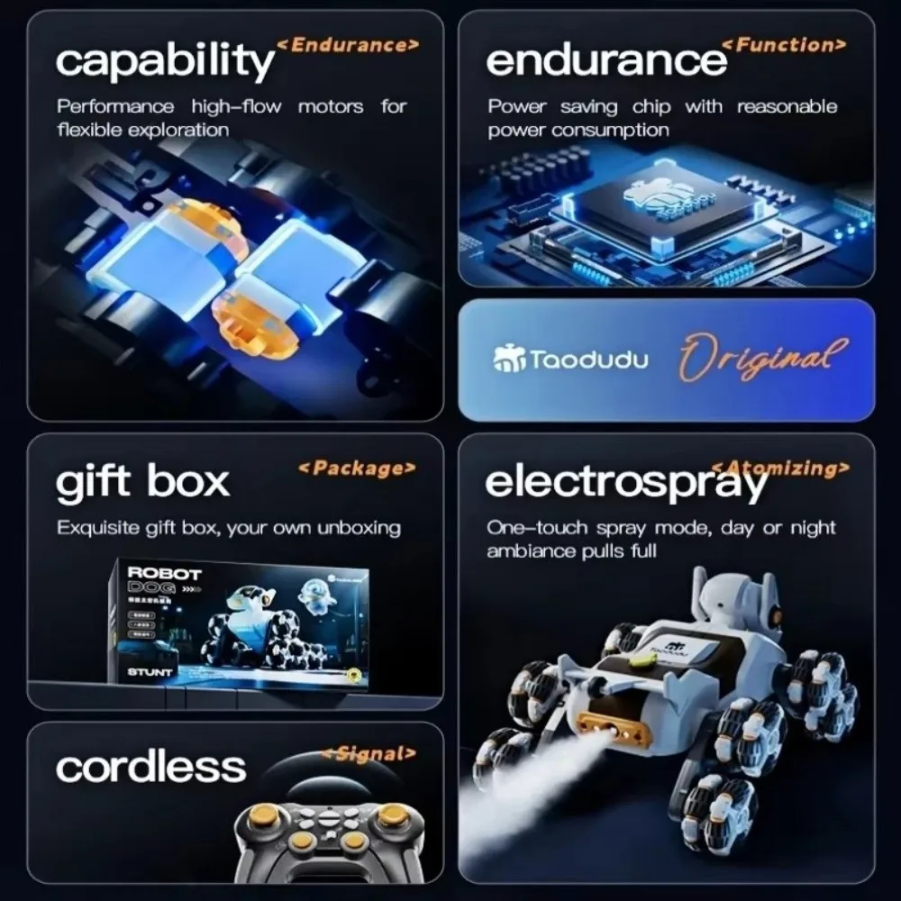 New 2.4G RC AI Robot Plastic Eight Wheeled Remote Control Robot Silver Stunt Drift Robot Dog Children's Gift