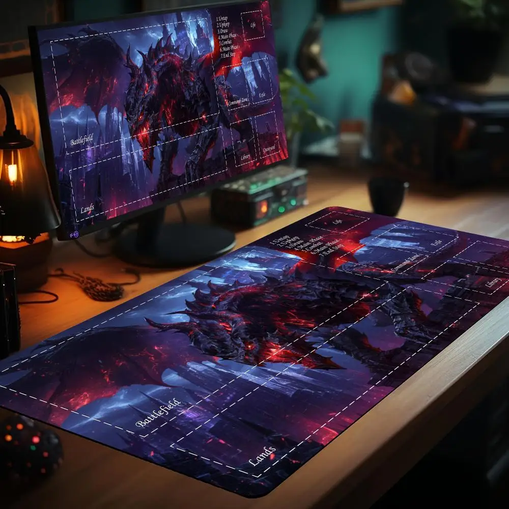 Magic Card Playmat with Zone Green Giant Dragon Mtg Playmat Non-Slip Durable Stitched Edge 35X60CM Desk Mat Tapete Magic Mtg