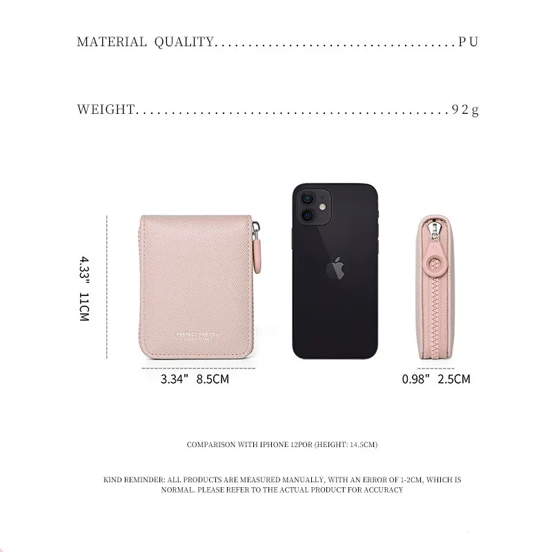 Carteira de couro com zíper couro pu pequena bolsa de moedas carteira feminina compacta multi slot titular do cartão para viagens estudantes presente