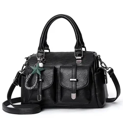 Female Boston Fashion Handbag Soft Leather Large Capacity Mother Bag Retro Women'S Shoulder Multi-Pocket Female Bag L10