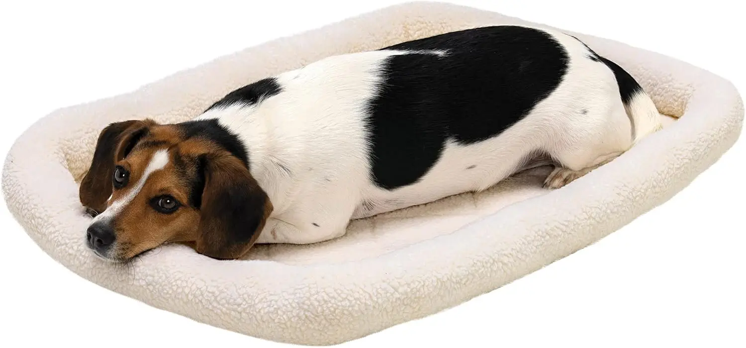 

Dog Bed For Medium/Small Dogs & Indoor Cats, 100% Washable, Sized To Fit Crates - Sherpa Fleece Bolster Crate Pad - Cream,