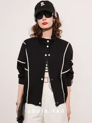 LOUIS YAO 2024 Autumn Design Sense Color Contrasting Line Coat Fashionable Casual Stand Up Collar Long Sleeve Women's Cardigan