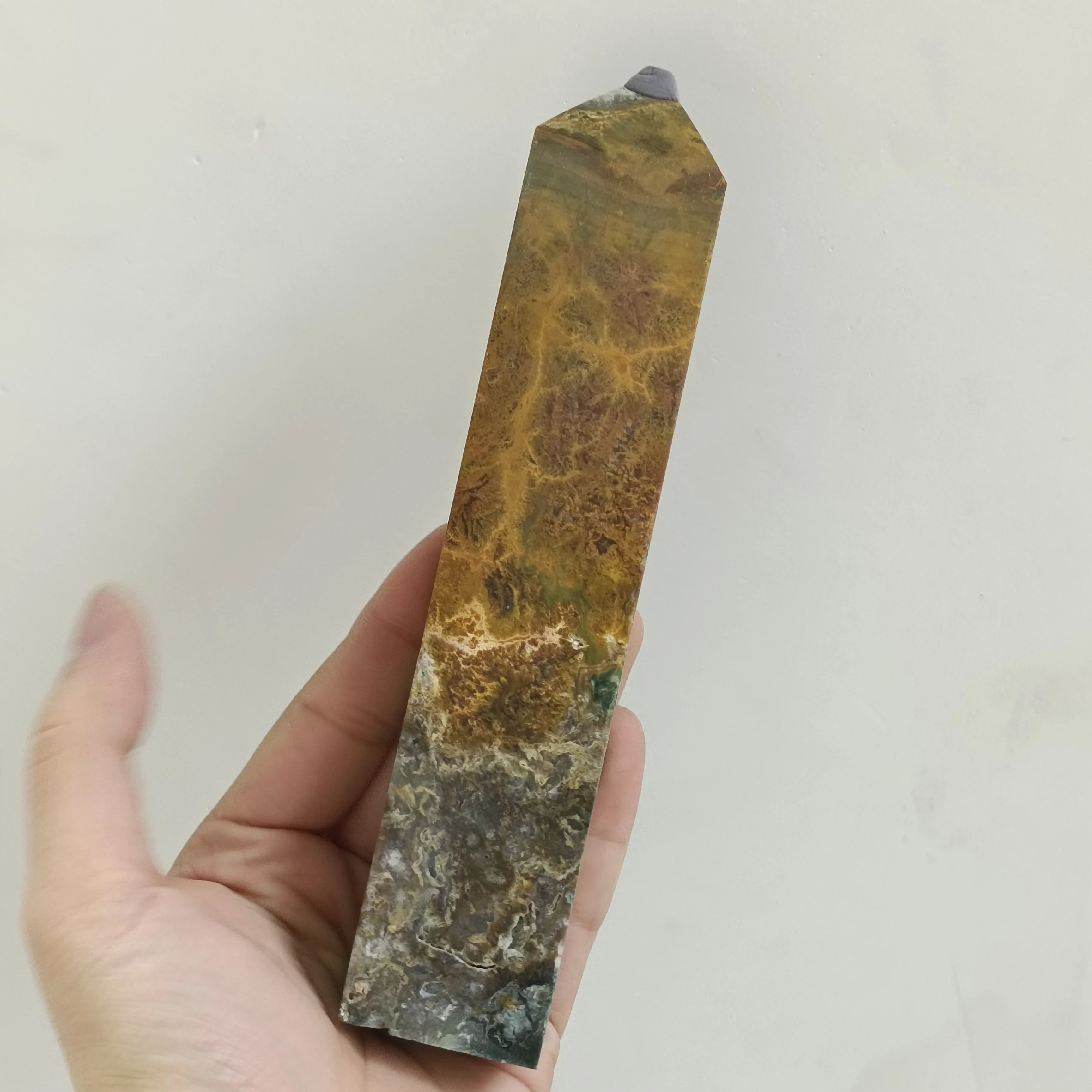 1pc Natural Crystals Wand Ocean Jasper Obelisk Quartz Tower Point Energy Healing Reiki Home Decor