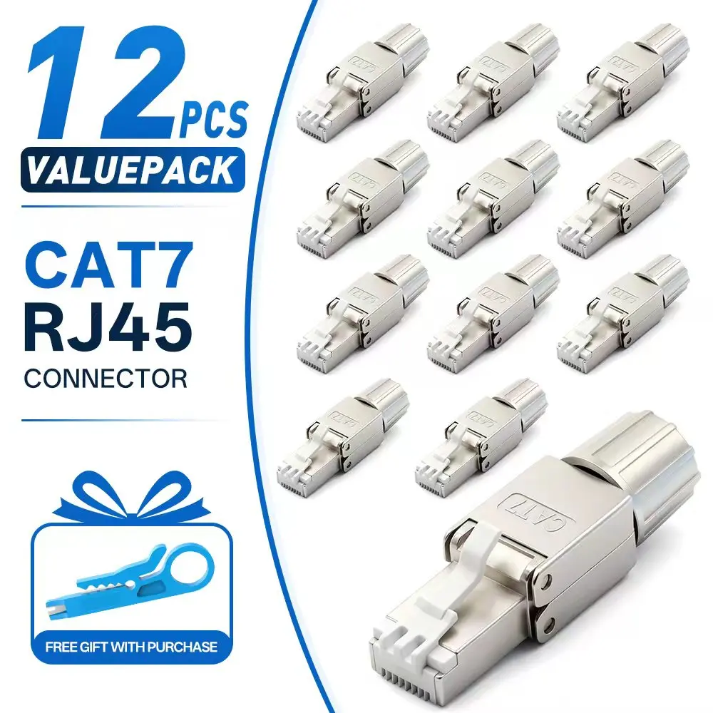 CAT7 Tool Free RJ45 Connector Zinc Alloy Shielded Reusable 10Gbps STP Ethernet Plug 568B Toolless Crystal Head for Cat7 Network