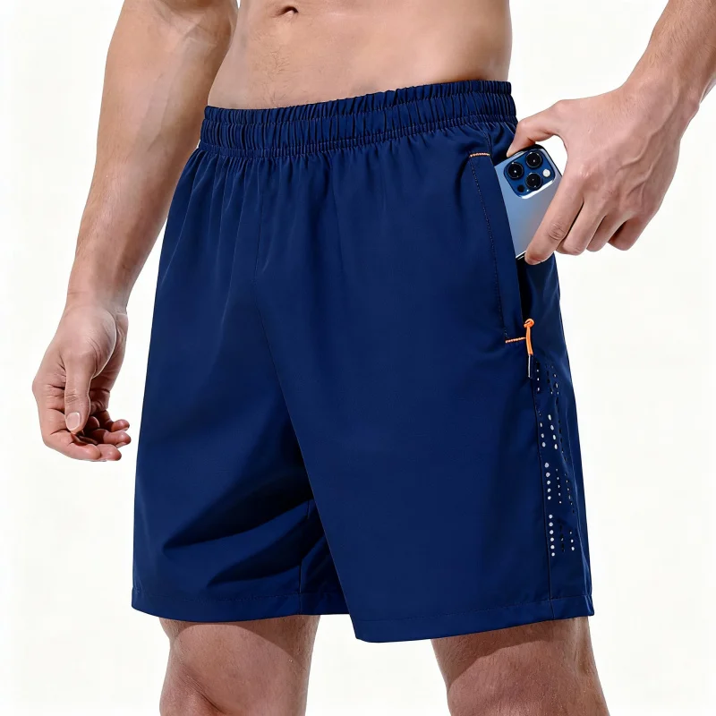 Lightweight Breathable Athletic Shorts Four-Way Stretch Quick Dry Fabric Zipper Pockets Running Gym Training Casual Short Pants