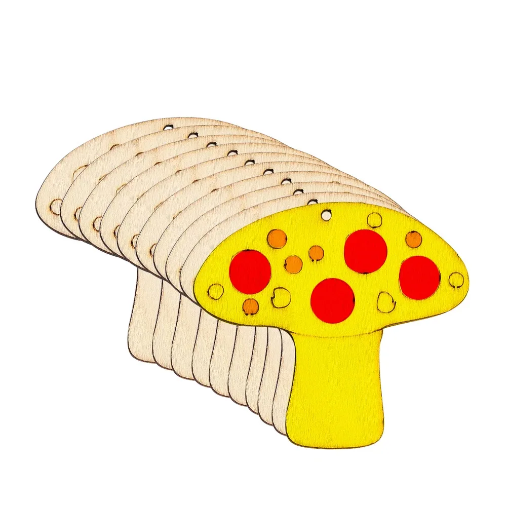 10PCS Wooden Mushroom Sunflower Bee Shape Pendant Half-finished DIY Hand-drawn Painting Birthday Festival Party Hanging Ornament