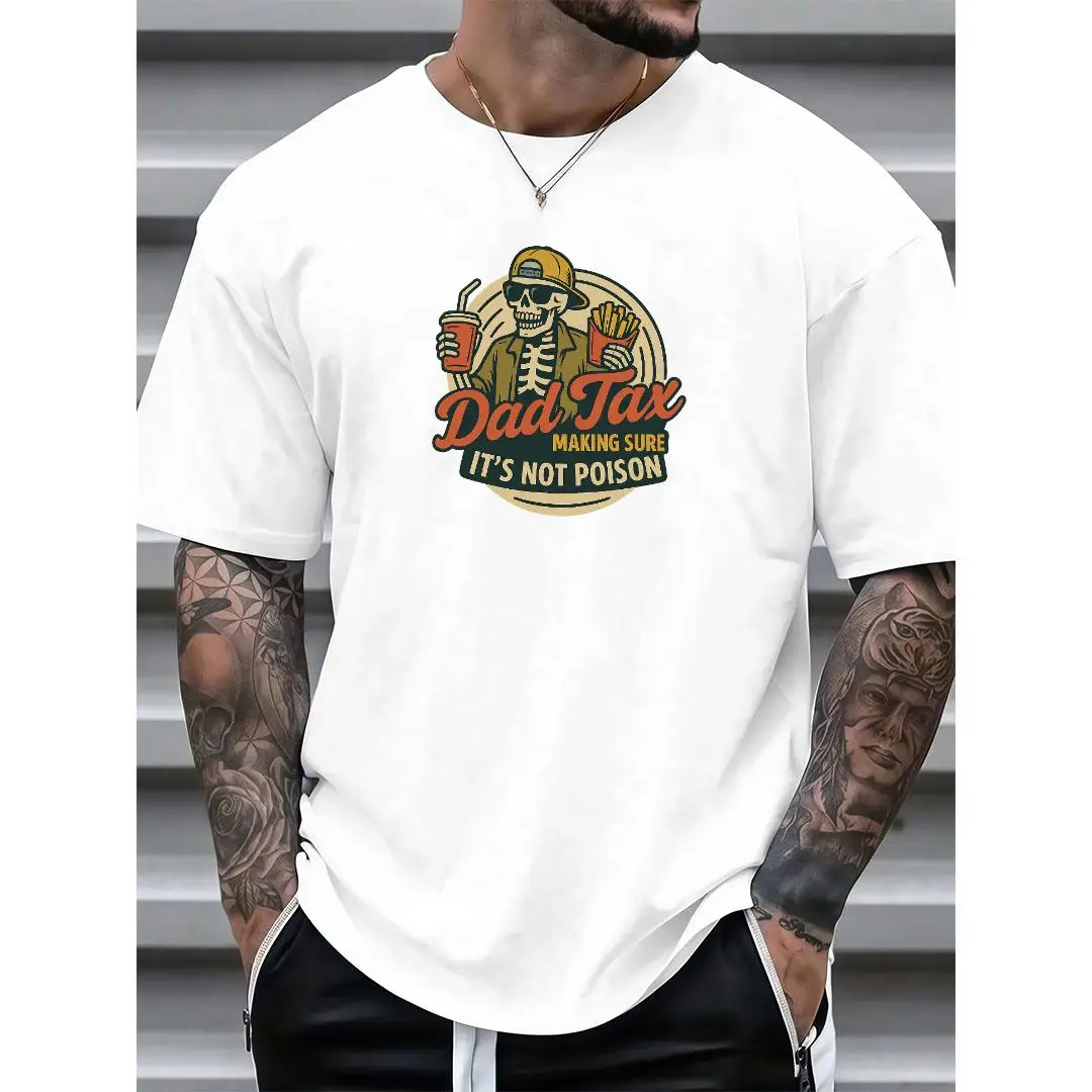 

Men's "Dad Tax" T-Shirt Funny Skull Fast Food Print Humorous Father's Day Gift Casual Loose Short Sleeve Top